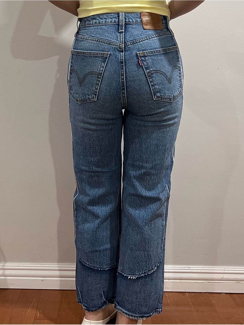 Levi's Women's Blue Wide-Leg Layered Hem Ribcage Jeans